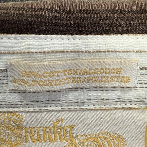 Spunky Wear Mens Brown Striped Button-Up Shirt Winged Cross Embroidery Sz Med - Picture 6 of 9